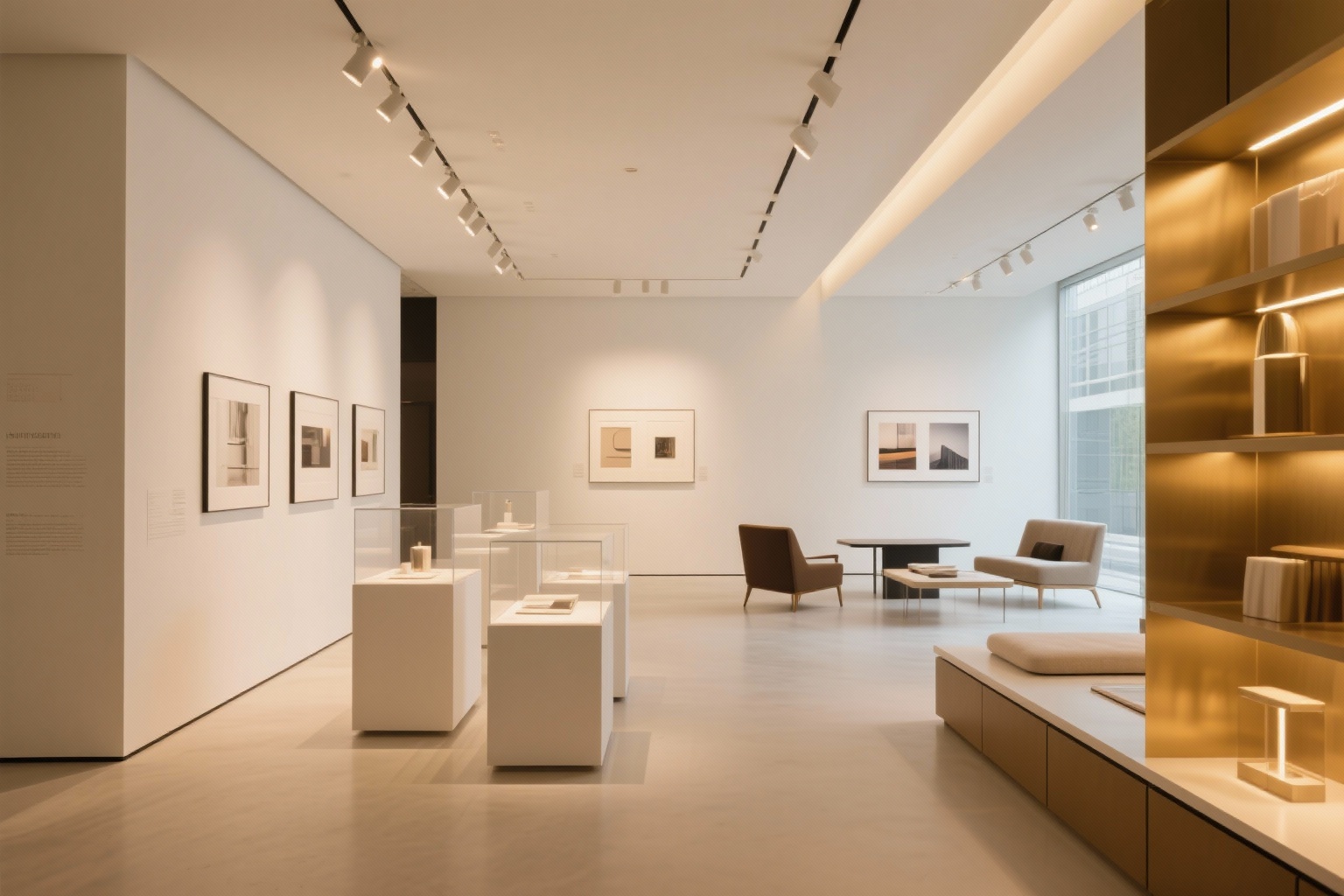 Modern portfolio gallery space with professional lighting