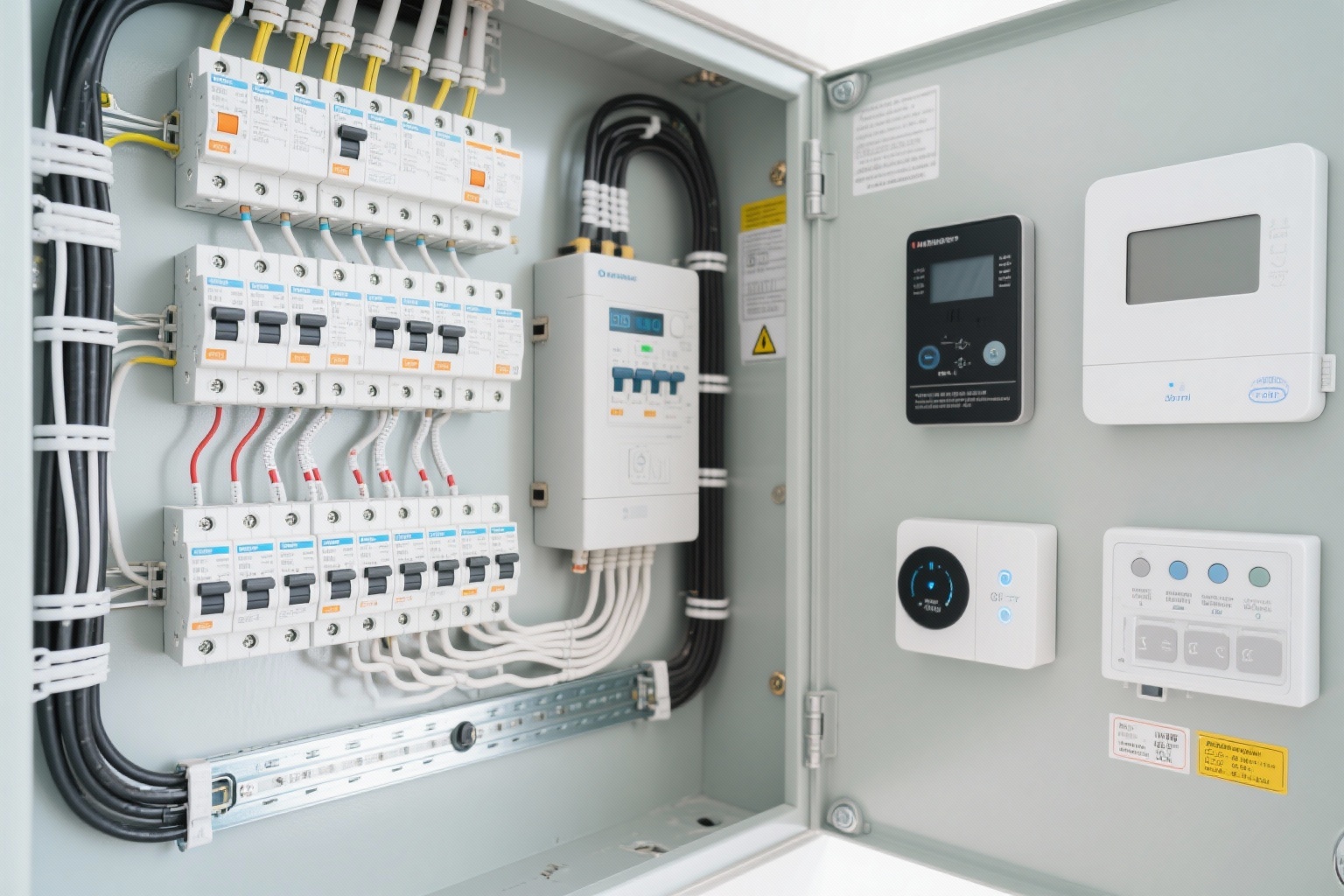 Professional electrical installation with organized panel