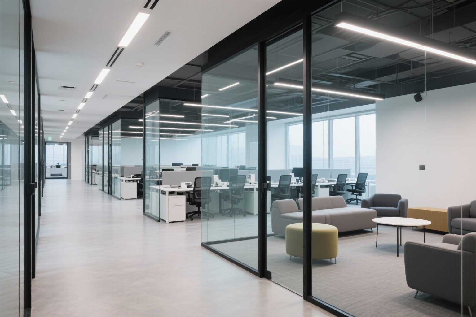 Modern commercial office interior with open floor plan